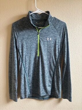 Under Armour Gray-Blue Heathered Quarter-Zip with Neon Green Trim